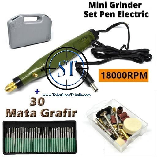 Bor Electric Mini Grinder Gerinda Speed Slite Set For Polishing Poles 18000 Rpm Siap Pakai + 30 Mata Grafir Ukir