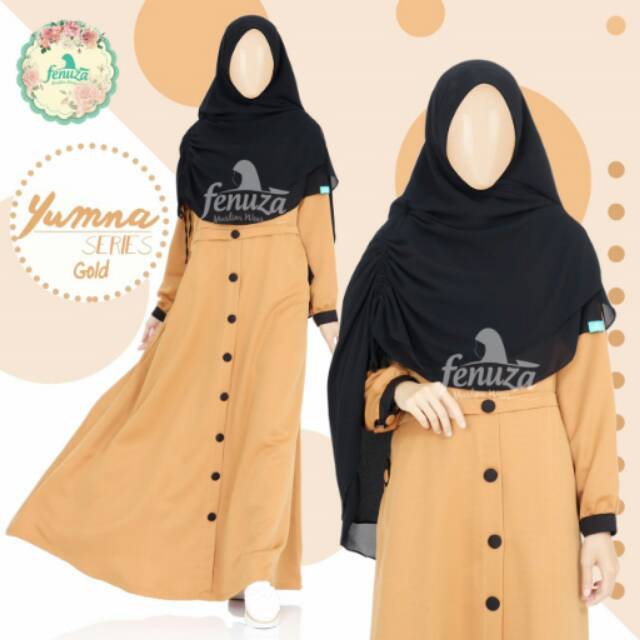 Gamis Fenuza Yumna Balotelli Gold Hitam