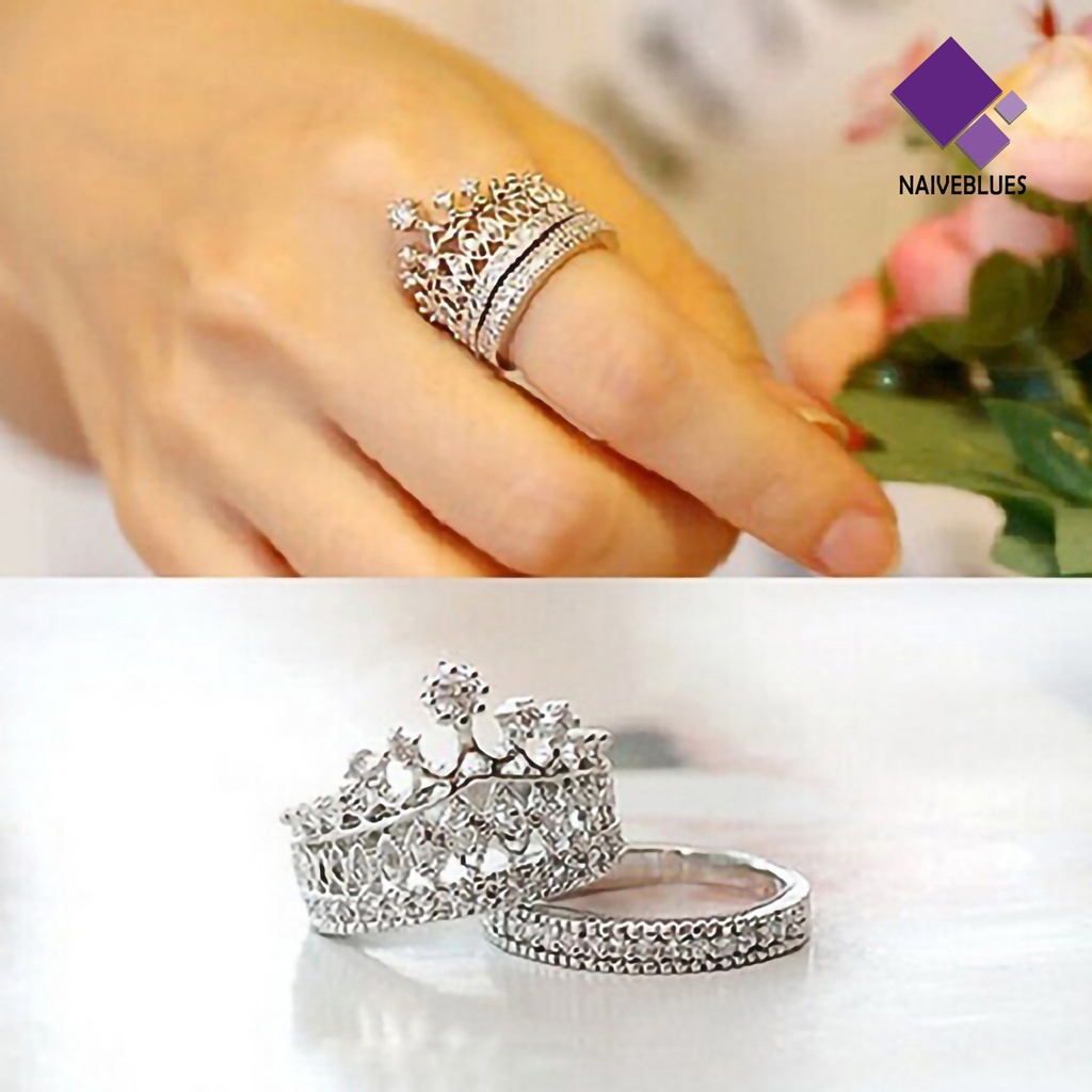 2pcs Cincin Wanita Bentuk Mahkota Bahan Alloy Untuk Pernikahan