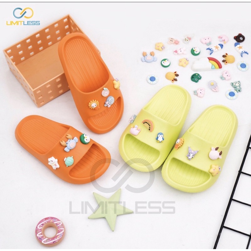 Zerolimit -  Sandal Anak Perempuan Slip On Sendal Anak Laki Laki Selop Karet Jibbitz Sandal Anak Cewek Balita Karakter Import Kekinian