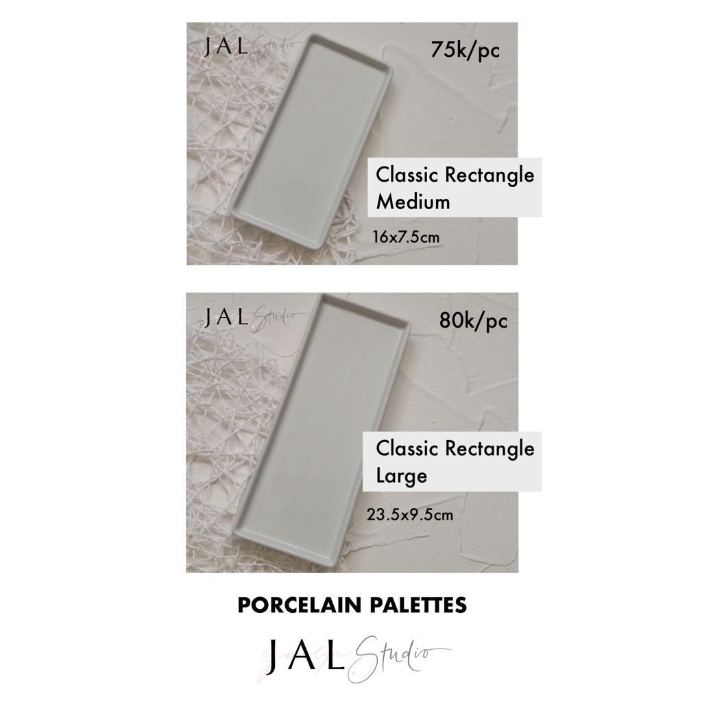 Rectangular Porcelain Ceramic Watercolor Palette Palet Keramik Porselen Cat Air Lukis