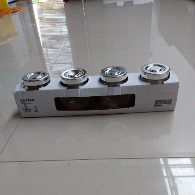 Toples Bumbu Kaca Serbaguna, Warna Aluminium, Isi 4 Pcs