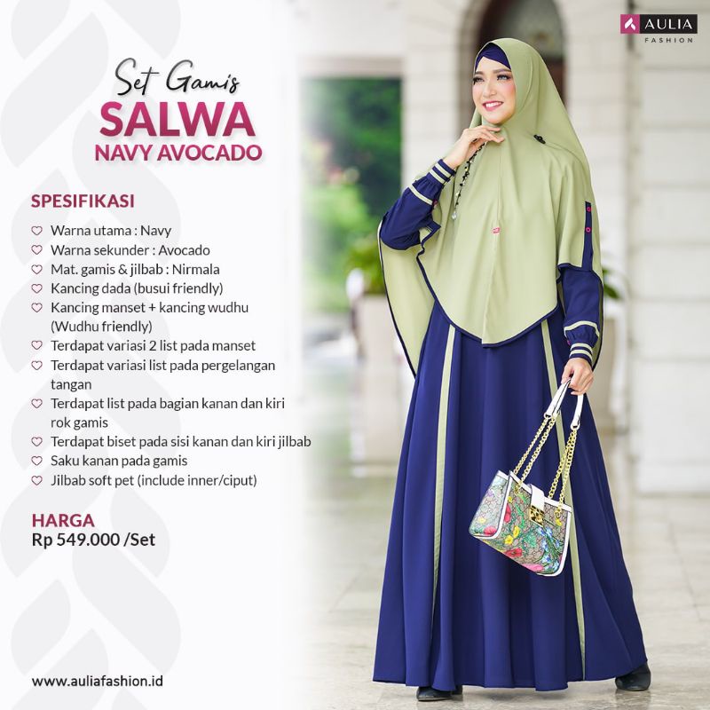 AULIA GAMIS SET SALWA NAVY AVOCADO BAJU LEBARAN MODEL TERBARU