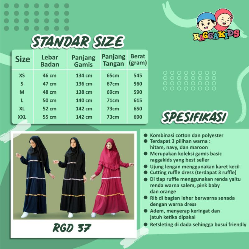 Raggakids Couple Gamis Anak RG37 Gamis Dewasa RGD37 Hitam