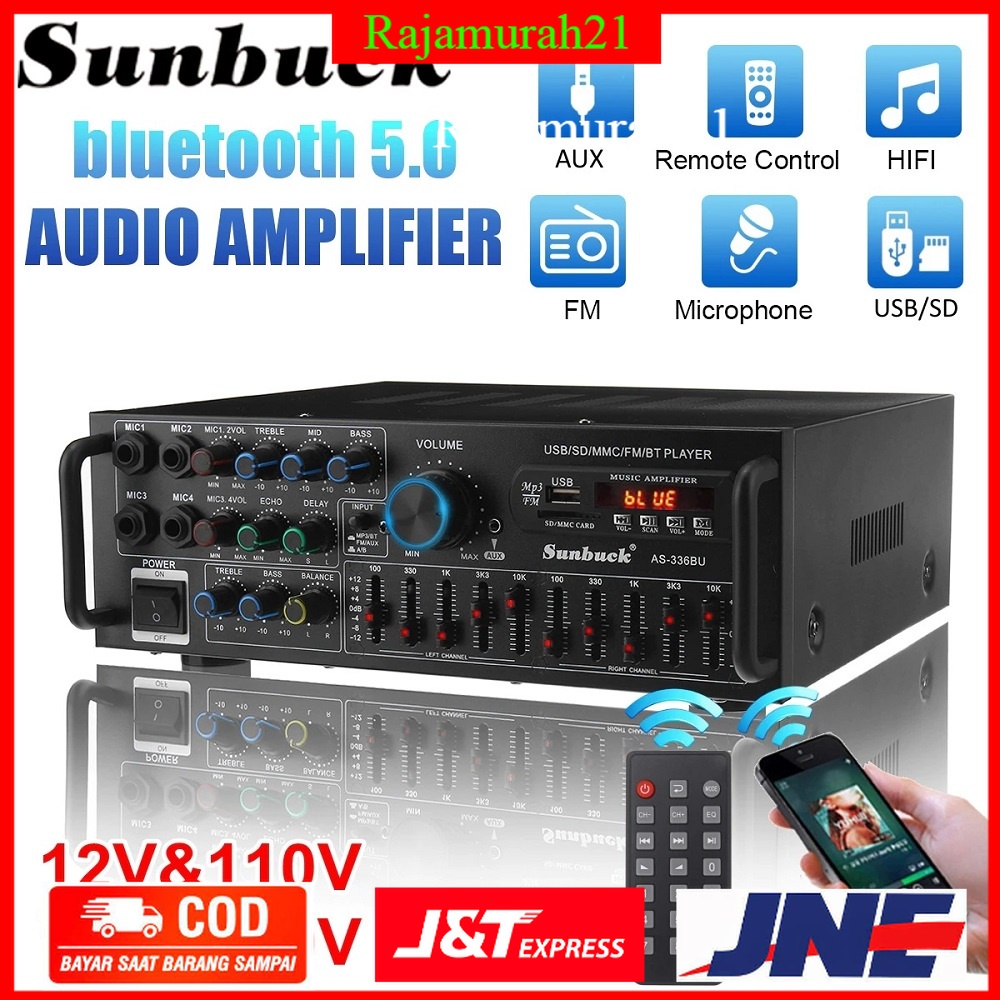 Audio Amplifier Bluetooth EQ Karaoke Home Theater FM Radio 2000W - AS-336BU - Black