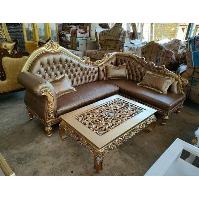 kursi tamu sofa sudut jati mewah ukir jepara