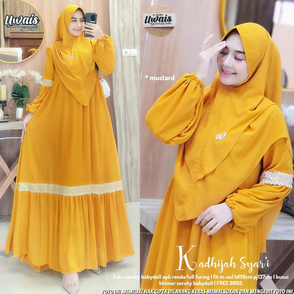 Gamis Syari Terbaru Khimar 2 Layer Khadijah Syari Ceruty Babydoll Setelan Wanita Jumbo Baju Muslim Wanita Gamis Pesta