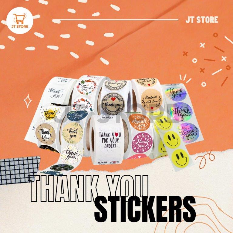 

500 pcs (1 roll) Stiker Terima Kasih Thank You Sticker Label Online Shop Olshop Segel Packaging Kemasan