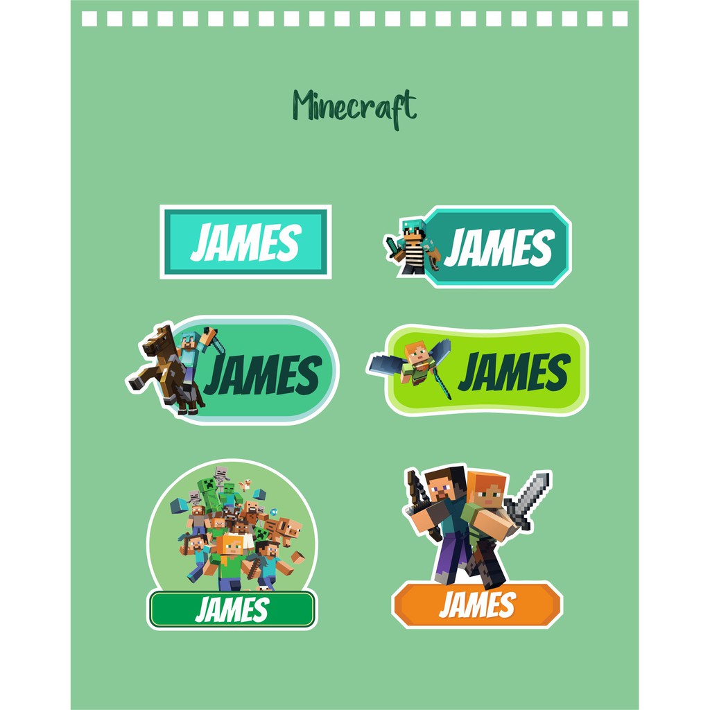 

192pcs Stiker Label Nama Lucu Kekinian Tahan Air & Anti Luntur untuk Anak Laki-laki Tema Minecraft