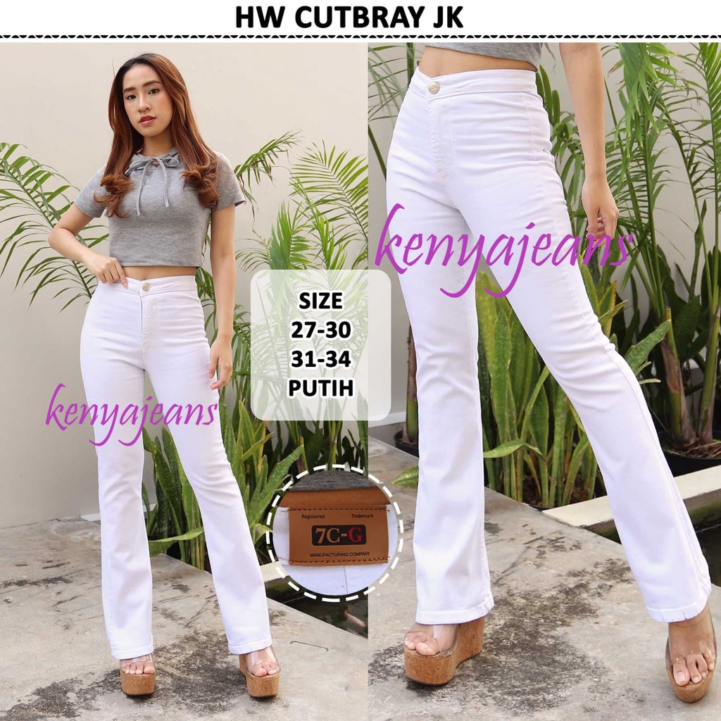 7C-G CELANA JEANS PREMIUM HIGHWAIST CUTBRAY JK PUTIH / HW CUTBRAY JEANS / BOOTCUT JEANS / PINGGANG TINGGI CUTBRAY / 27 - 34