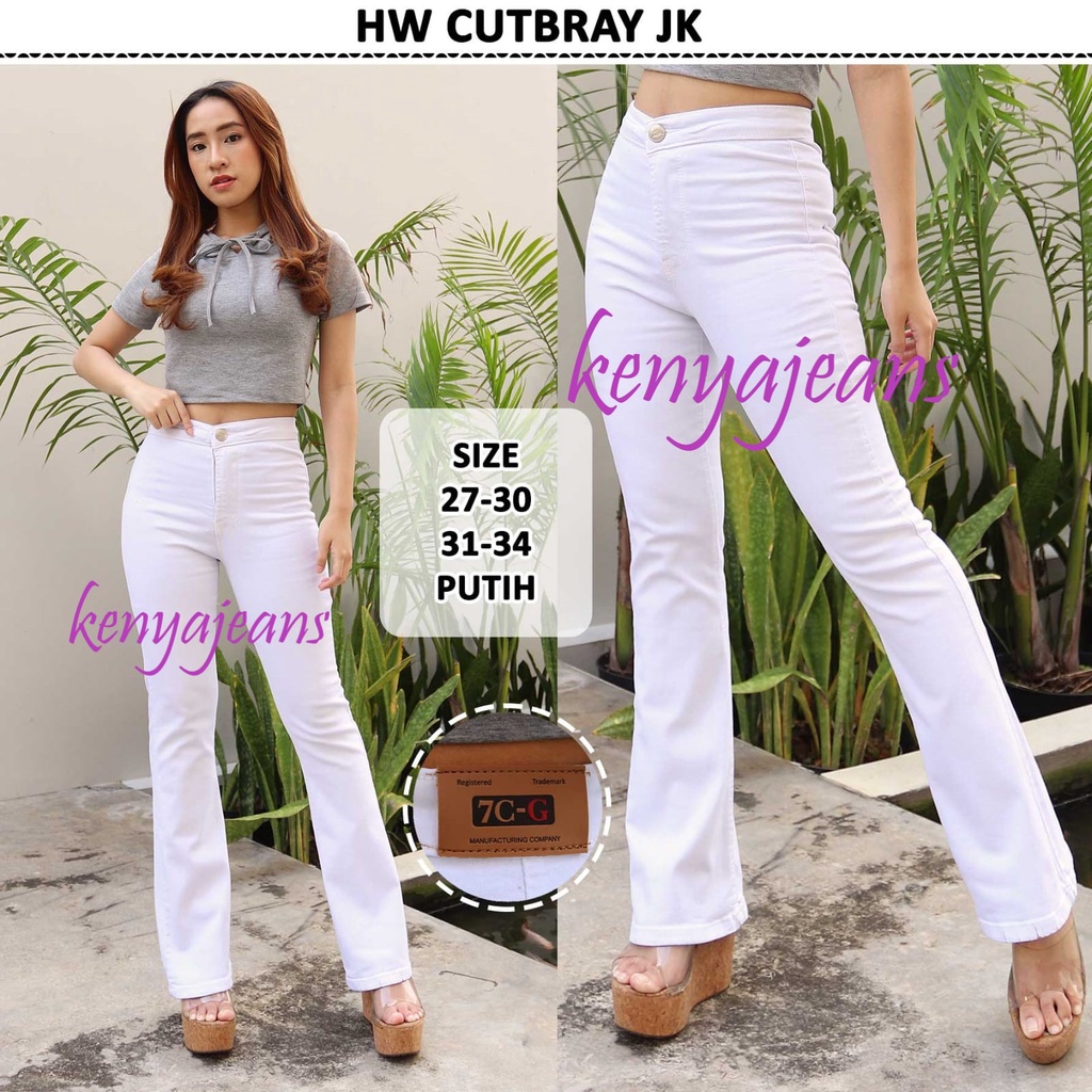 7C-G CELANA JEANS PREMIUM HIGHWAIST CUTBRAY JK PUTIH / HW CUTBRAY JEANS / BOOTCUT JEANS / PINGGANG TINGGI CUTBRAY / 27 - 34