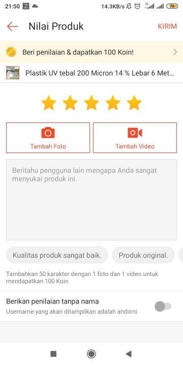 Plastik Uv Tebal 200 Micron 14 % Lebar 6 Meter- 6m X 1m