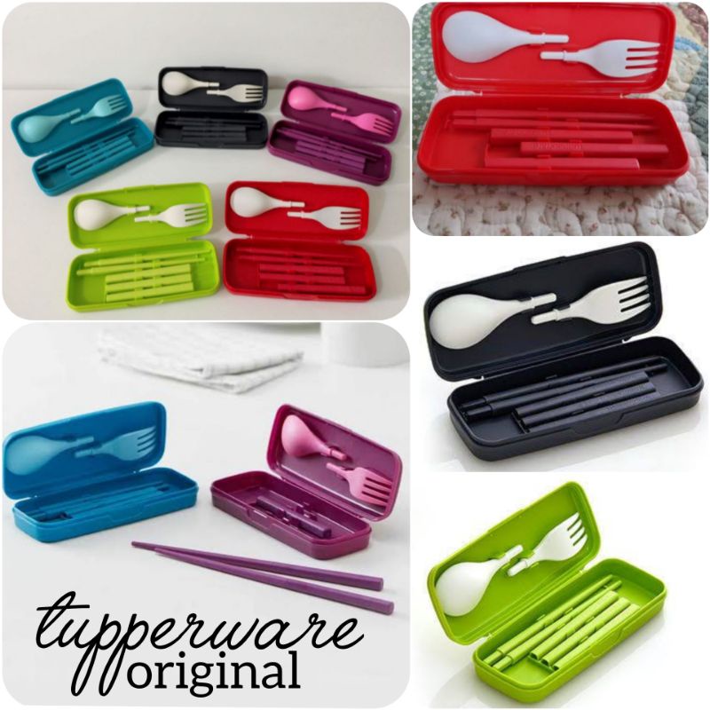 Tupperware Cutlery Set Lengkap Case Sendok Garpu Sumpit Sedotan Sikat Chopstick Promo Murah