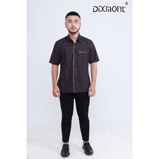 Dixmont Kemeja Pria Basic Formal Motif Lengan Pendek Hem MS02921