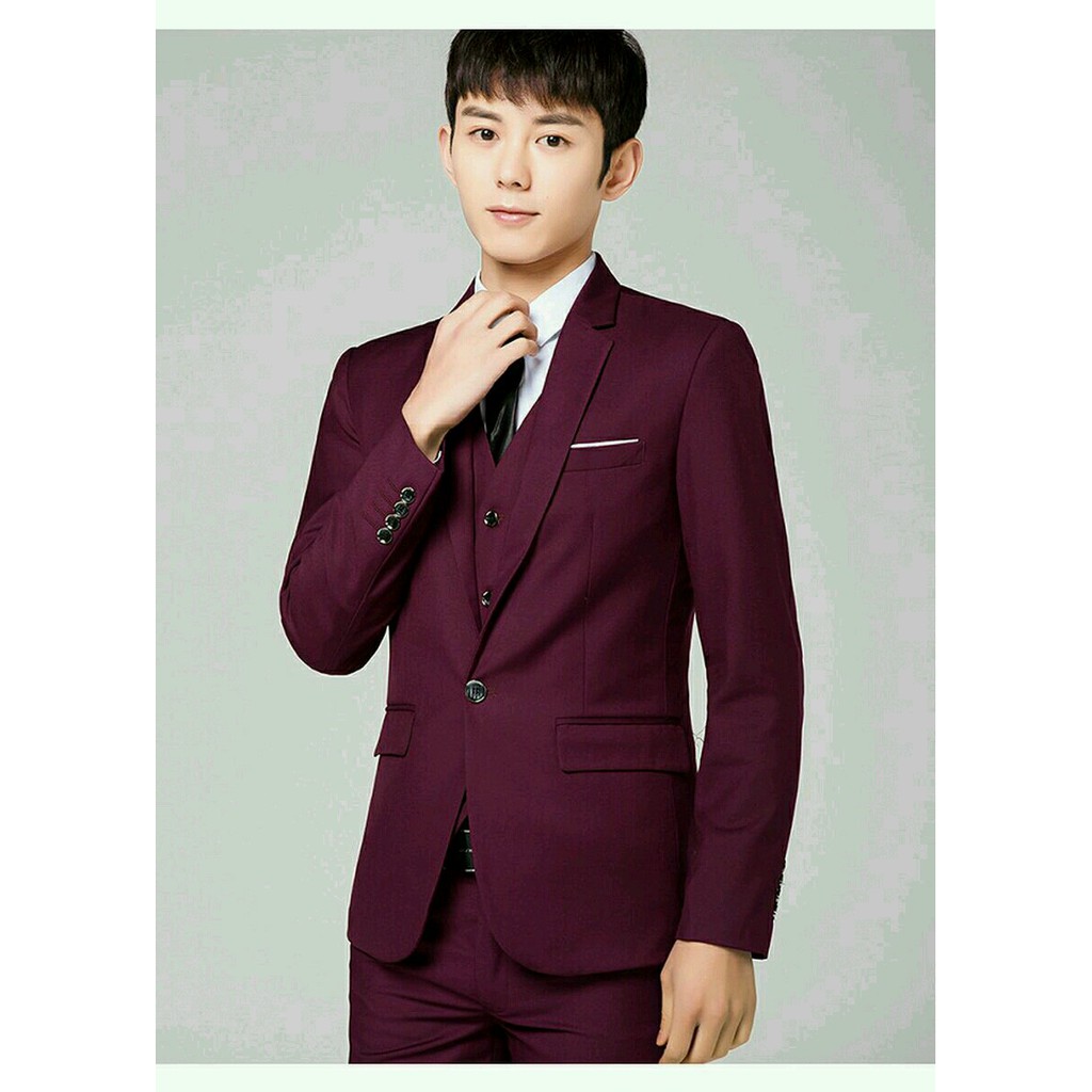 SETELANBLAZER MAROON PRIA SLIMFIT SEMI FORMAL 5IN1 - PREMIUM RED STRIPE EXCLUSIVE STYLE ORIGINAL