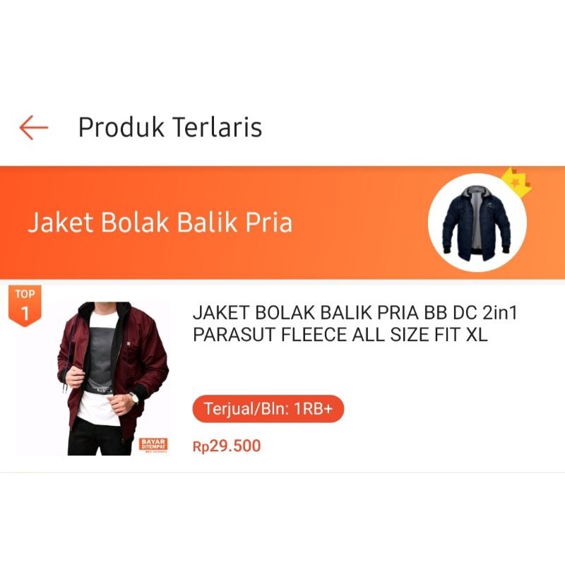 JAKET BOLAK BALIK PRIA BB 2in1 PARASUT FLEECE ALL SIZE M L XL-1
