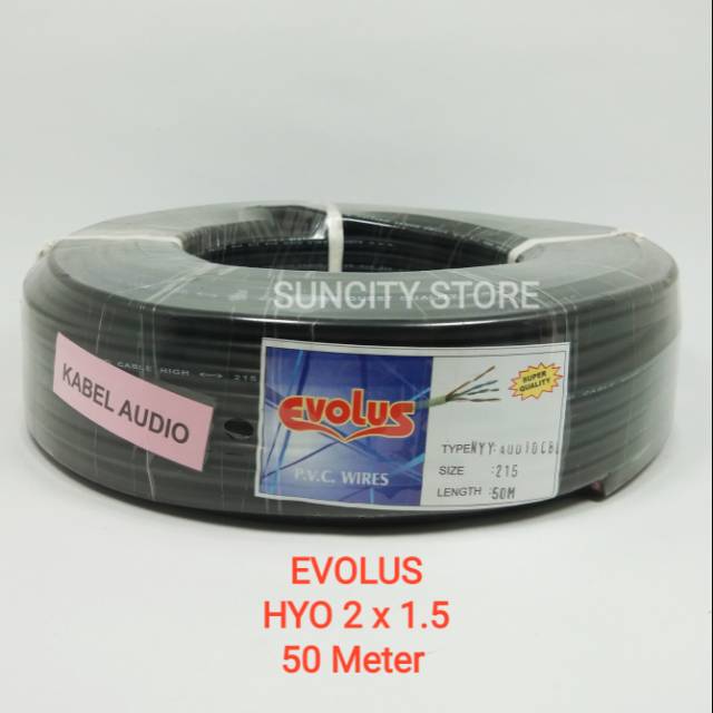 Evolus Kabel Listrik / Audio HYO 2 x 1.5 Hitam - 50 Meter