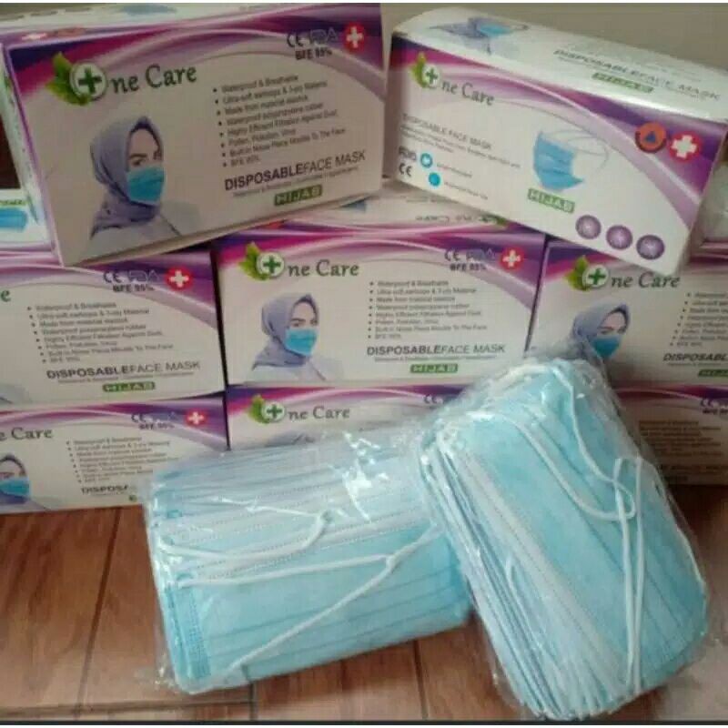 MASKER HIJAB DISPOSABLE 3 PLAY HEADLOOP/1 BOX ISI 50 PCS