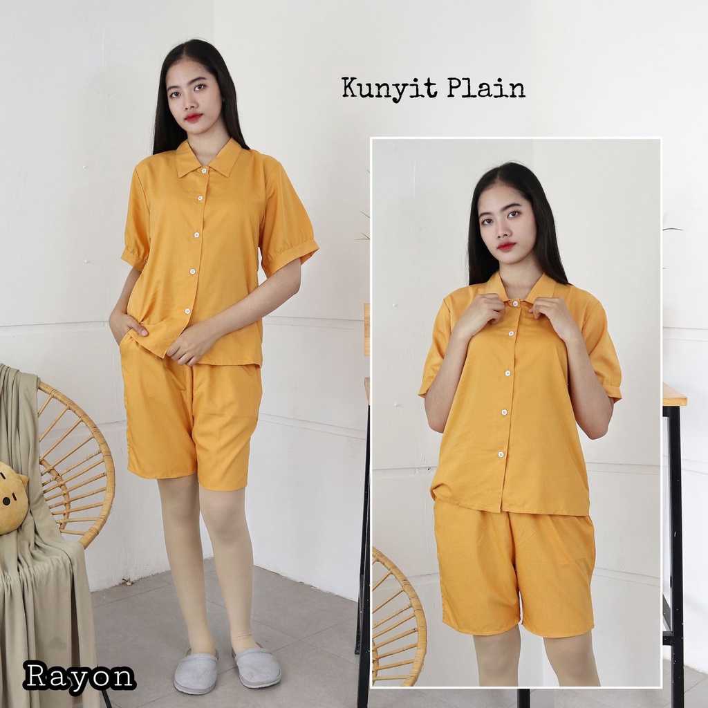IZANY Piyama Dewasa Hotpant Lengan Balon / HP / Set Celana Pendek Dewasa banyak varian RAYON-KUNYIT PLAIN RA
