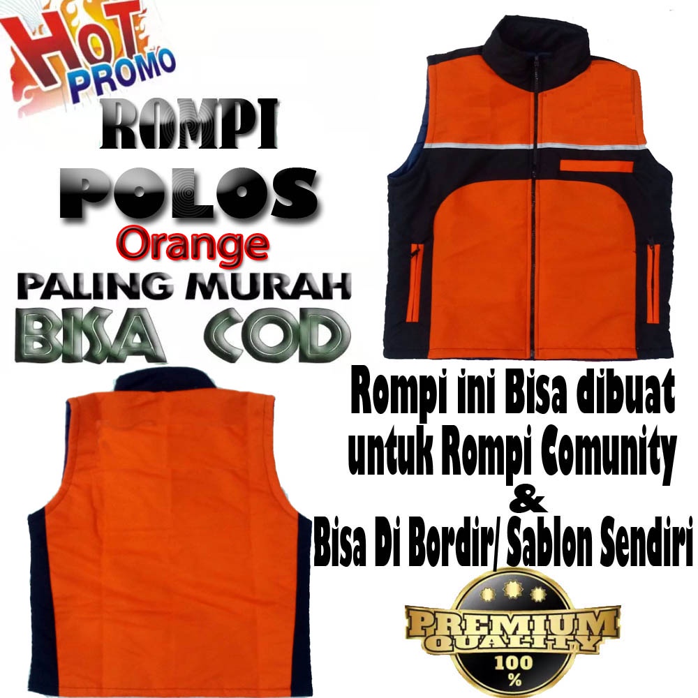 Promo!!! Rompi Polos Orange Pasti Memuaskan / Rompi Custom / Rompi TERLARIS TERMURAH