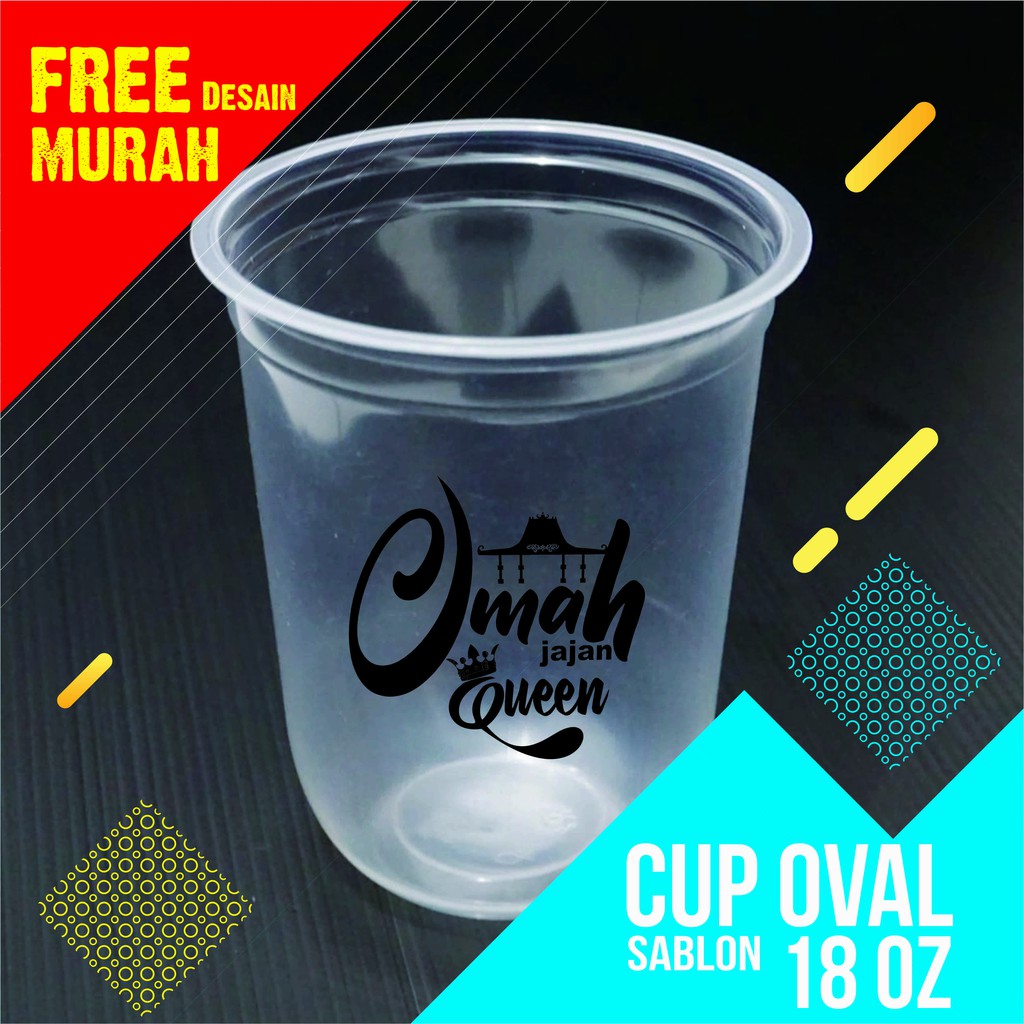 TERMURAH  Cup Oval 18 oz + Sablon Free Desain minimal 500 pcs