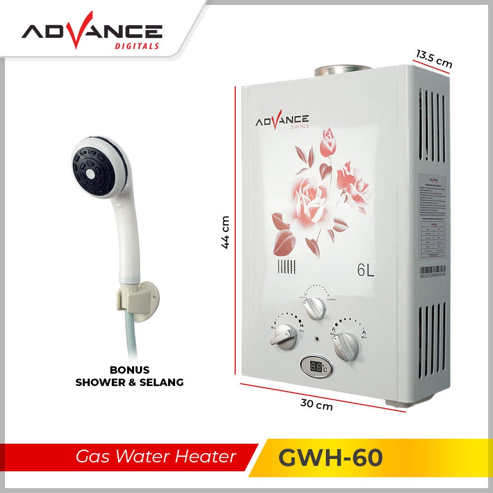 【Garansi 1 tahun】ADVANCE WATER HEATER GAS KAPASITAS 6 LITER