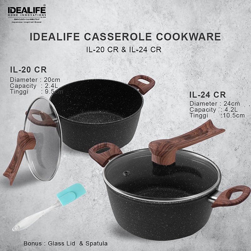 Idealife Casserole Marble IL-20CR IL-20 CR 20cm Panci Casserole 24cm IL 24CR IL-24 CR