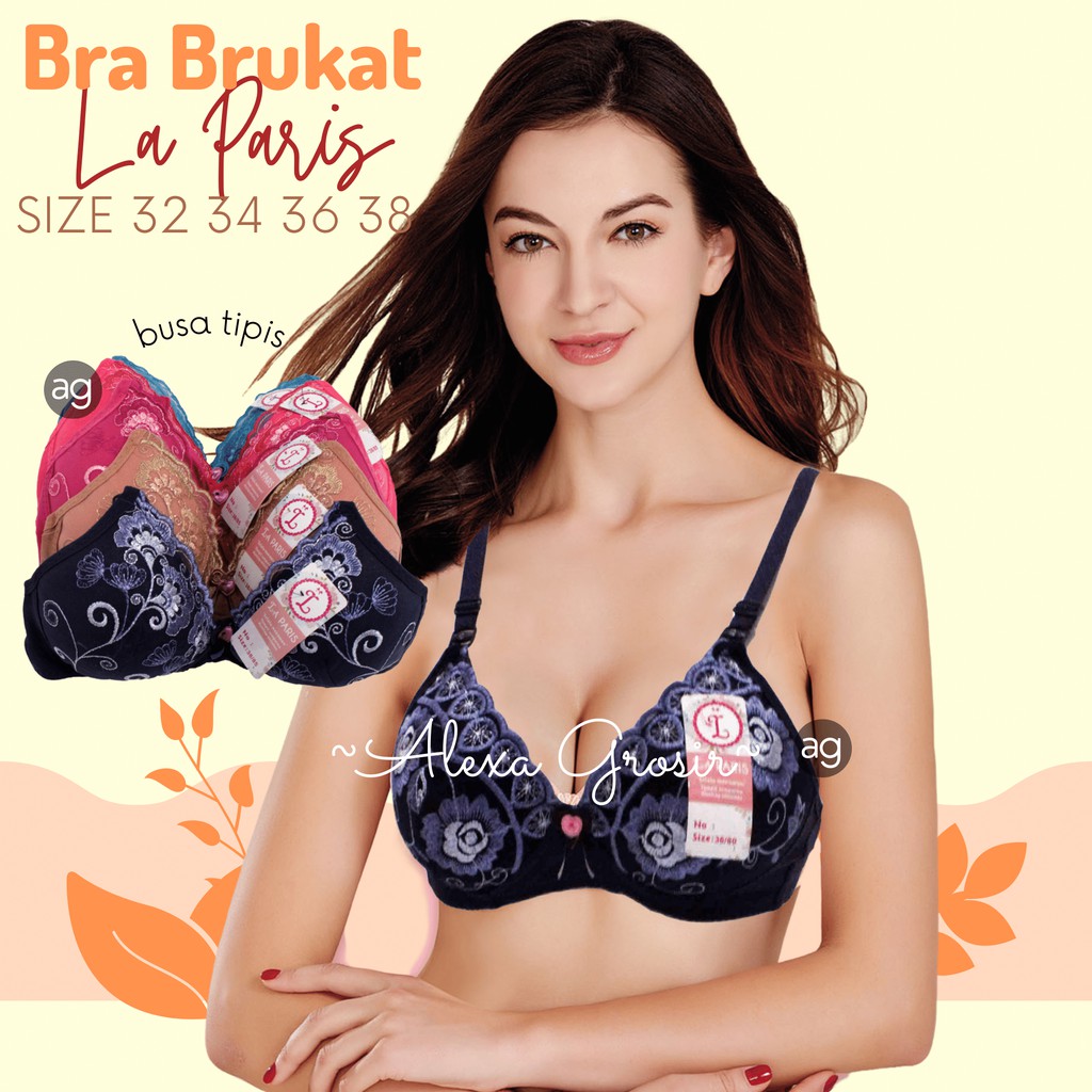 BRA BRUKAT CANTIK TANPA KAWAT BUSA TIPIS SIZE 34 SAMPAI 38 ECER DAN GROSIR