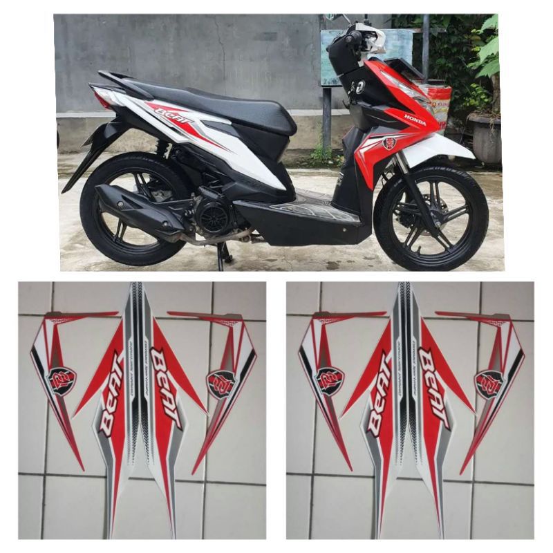 stiker striping list body honda beat 2017 putih merah