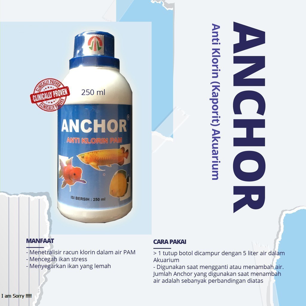 OBAT IKAN PENETRALISIR CHLORIN - ANCHOR 250 ML - ANTI ZAT BERACUN KLORIN AIR PAM JADI NETRAL - DINSEFEKTAN - ANTI CHLORINE - MURAH GARANSI KUALITAS ASLI ORIGINAL - ANIMAL VETERINARY TAMASINDO KESEHATAN &amp; VITAMIN TERNAK HEWAN PELIHARAAN MITRAPETLOVER