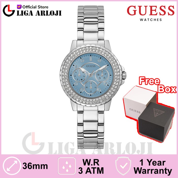 Promo GUESS GW0410L1 Original CROWN JEWEL Jam Tangan Wanita Analog Biru