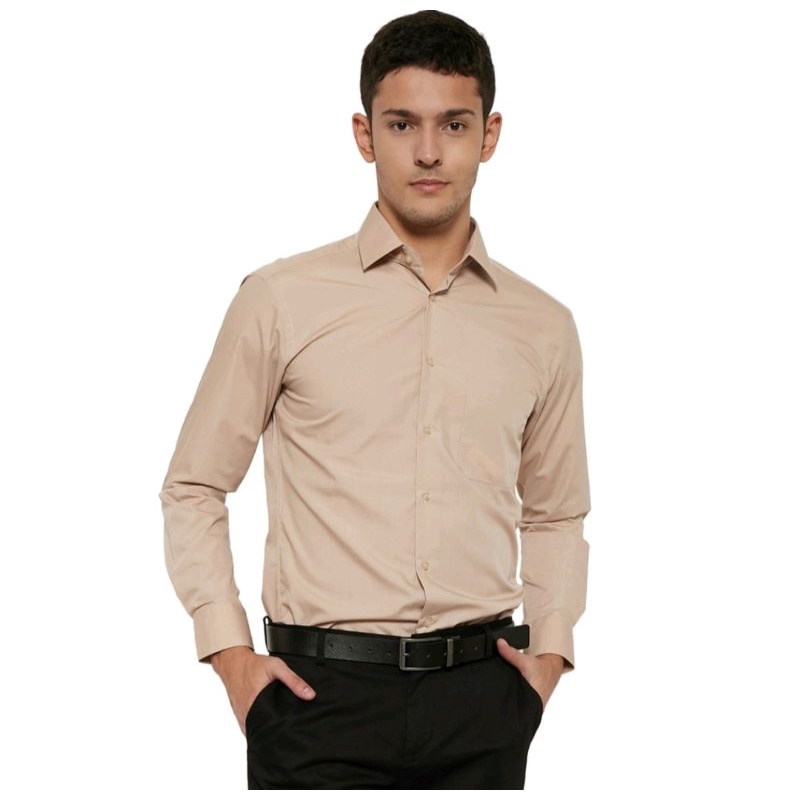 Kemeja Alisan Polos Slim Fit Lengan Panjang Warna Coklat 1