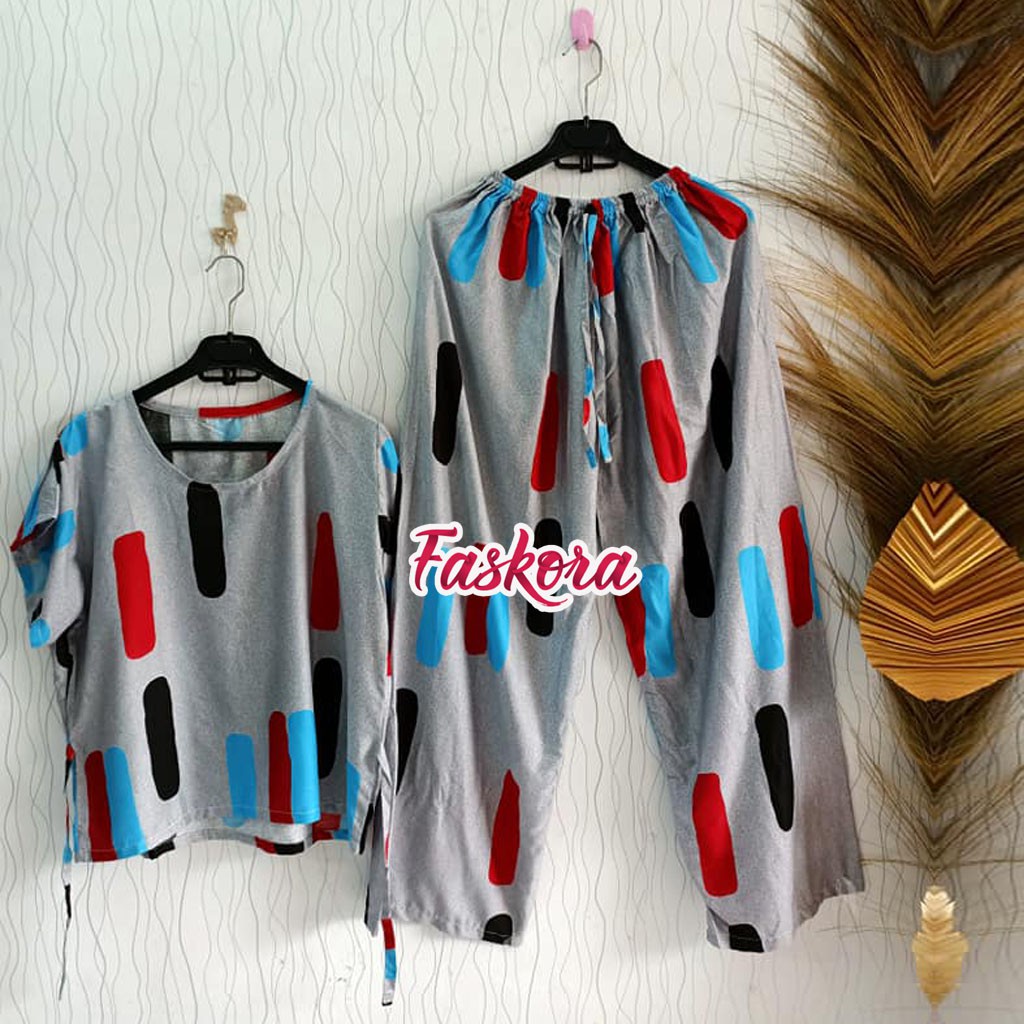 Setelan Lengan Pendek Jumbo Rayon Wanita Kekinian Bambu - Piyama Lengan Pendek - One Set Tie dye