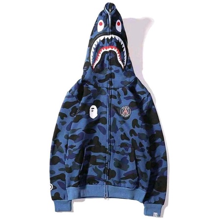 HOODIE BAPE X PSG BLUE NAVY CAMO SHARK MIROR 1:1 ORIGINAL
