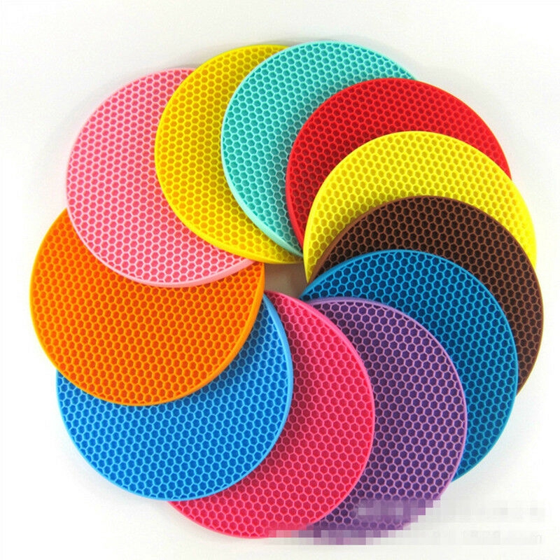 Silicone Honeycomb Design Pot Pan Pad Tahan Panas Non-Slip Dudukan Panci Insulasi Tikar Bulat Meja Tatakan Gelas Cangkir Aksesoris Dapur