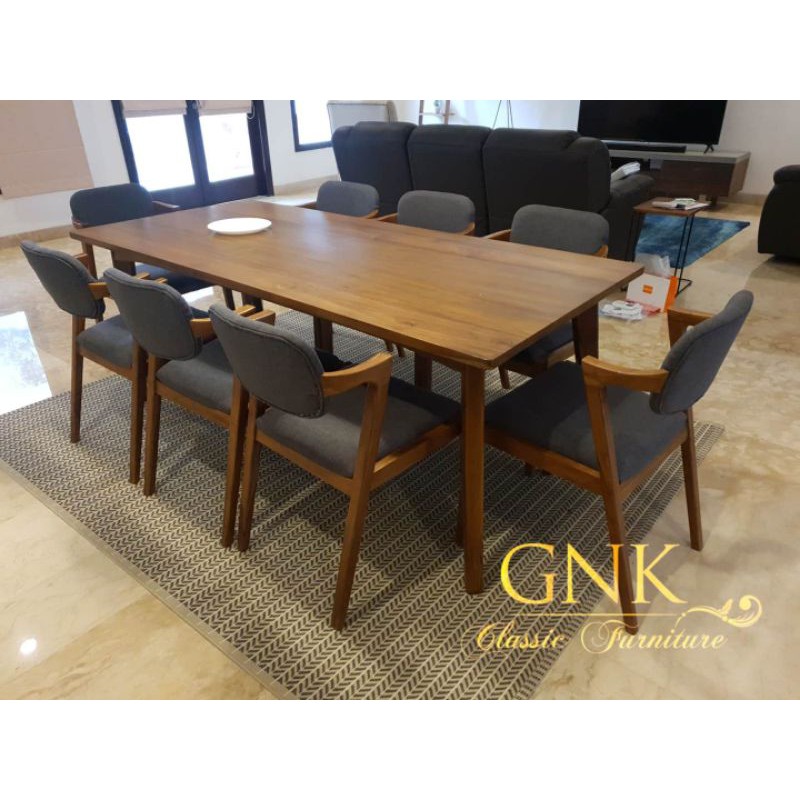 meja makan kursi 8 kayu jati solid