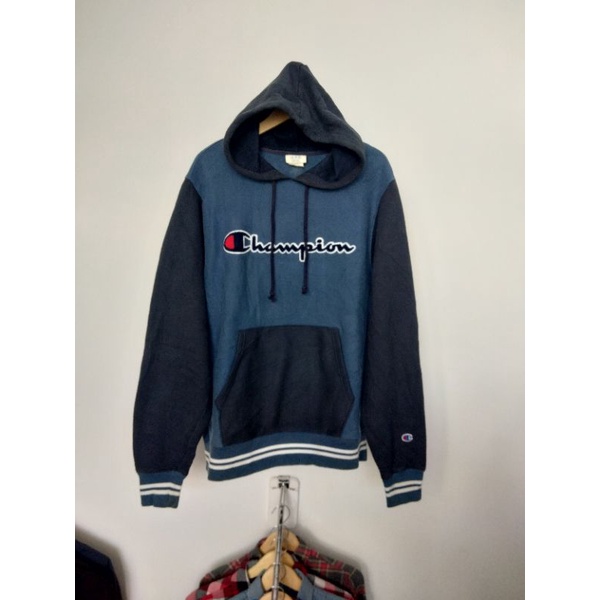 Sweater Jaket Penghangat Varsity Hoodie Champion Brand Murah Biru Logo Towel