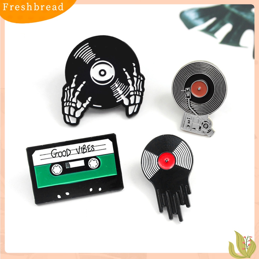 [ TERLARIS]Retro Phonograph Recording Cassette Tape Vinyl Record Brooch Pin Jacket Badge