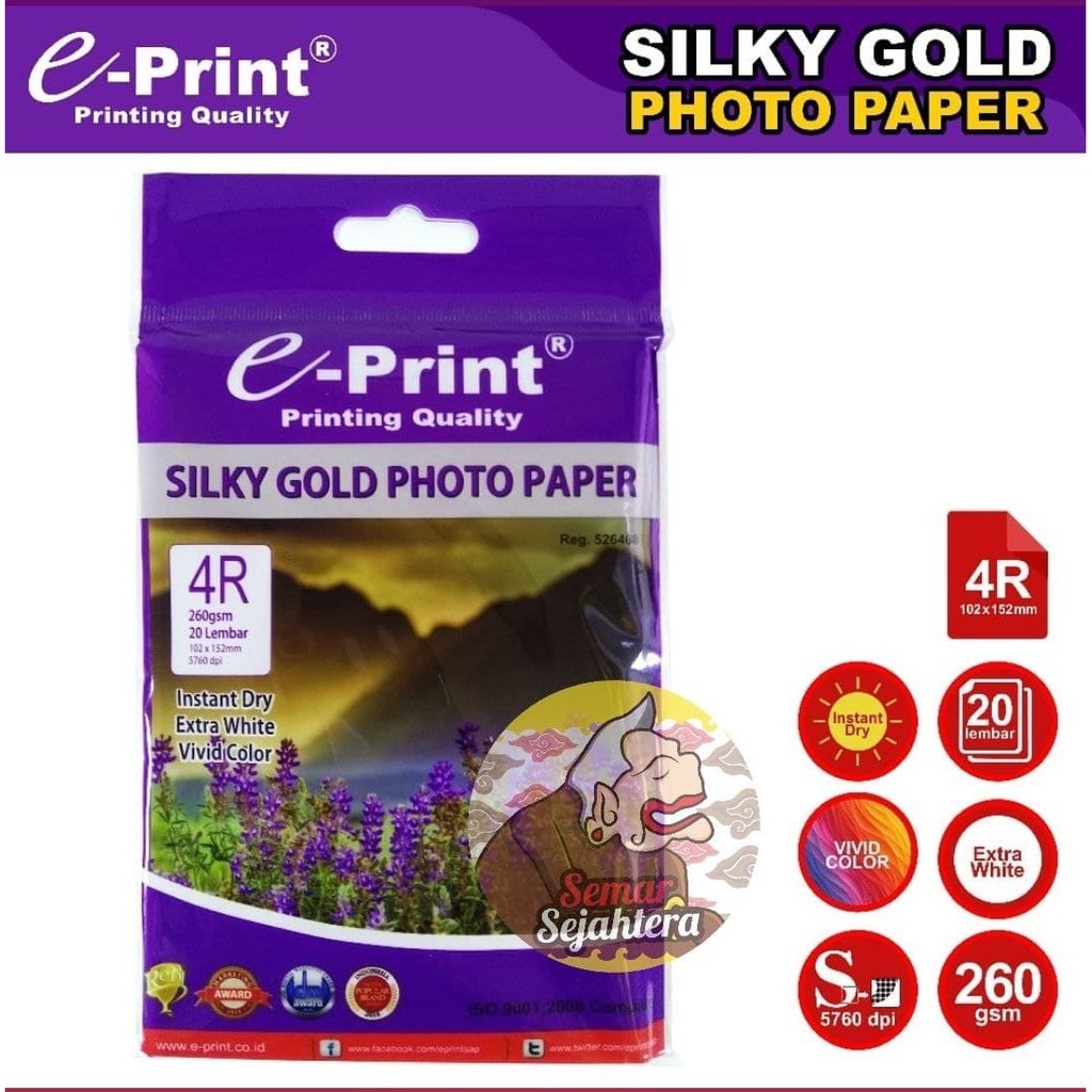

[PAK] SILKY GOLD KERTAS FOTO E-PRINT 4R A6 260 GSM 20 LEMBAR