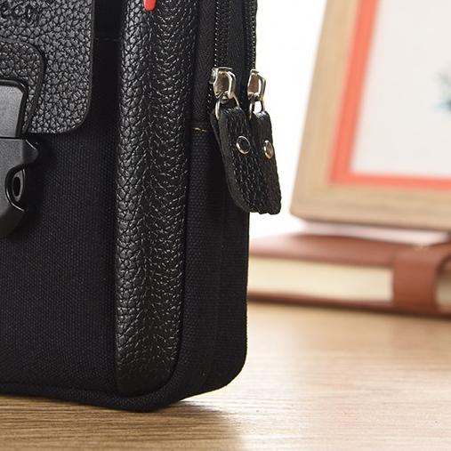 Tas Pinggang Pria Dompet Hp Bahan Kanvas Kulit