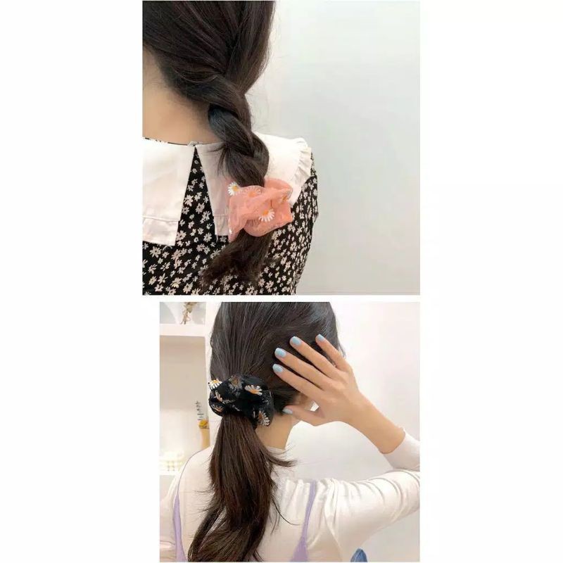 Scrunchie Daisy Ikat Rambut Cepol Rambut Korean Style