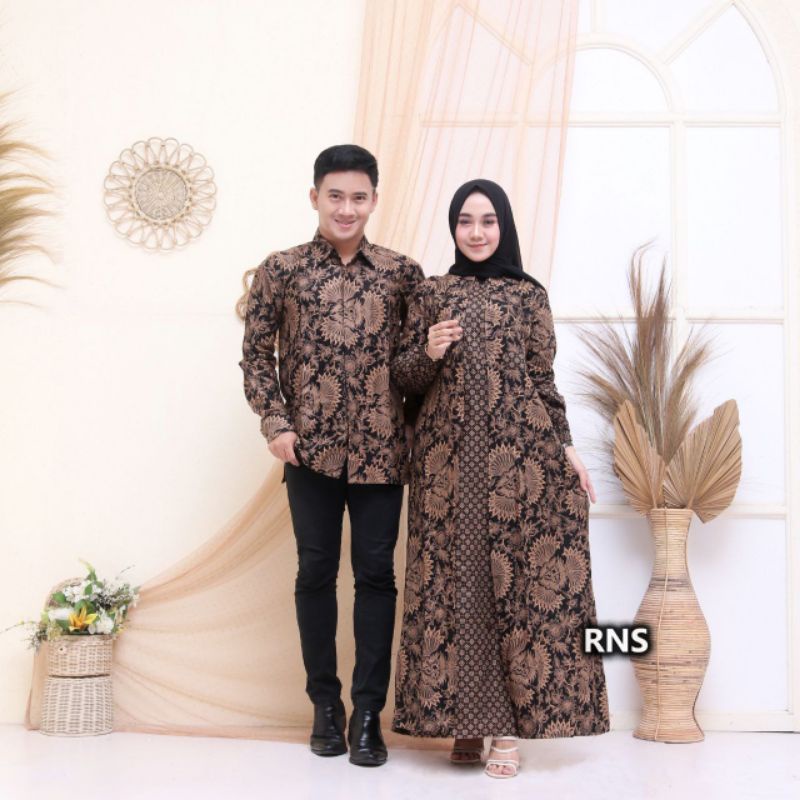 Batik Couple Keluarga Gamis Busui Motif Prasasti Batik Keluarga Seragam