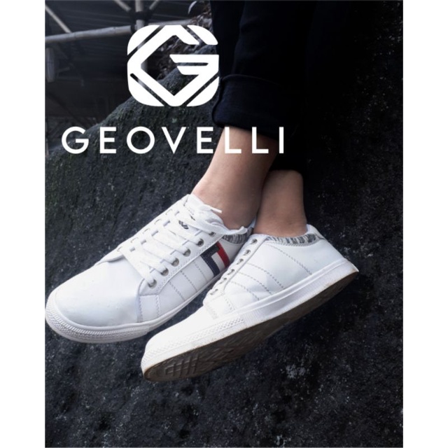 FULL WHITE GEOVELLI - Sepatu Sneakers Pria / Men's Shoes Brand Lokal DISTRO BANDUNG