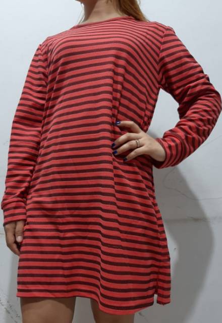 Dress cewek imut salur motif kekinian