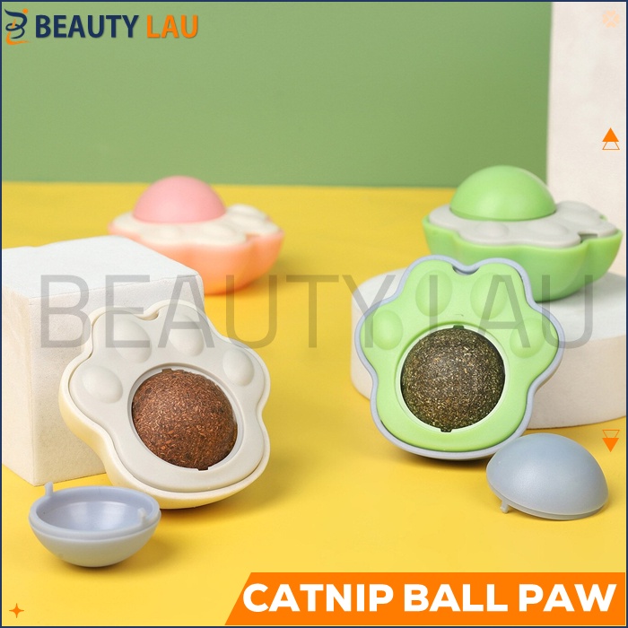 BOLA CATNIP KUCING BALL TEMPEL PUTAR PAW BENTUK KAKI CATMINT MAINAN KUCING ANTI STRESS DI RUMAH