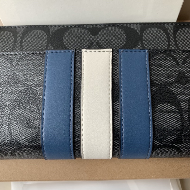 LONG WALLET ACCORDION ZIPPER BLUE STRIPE IN SIGNATURE COACH