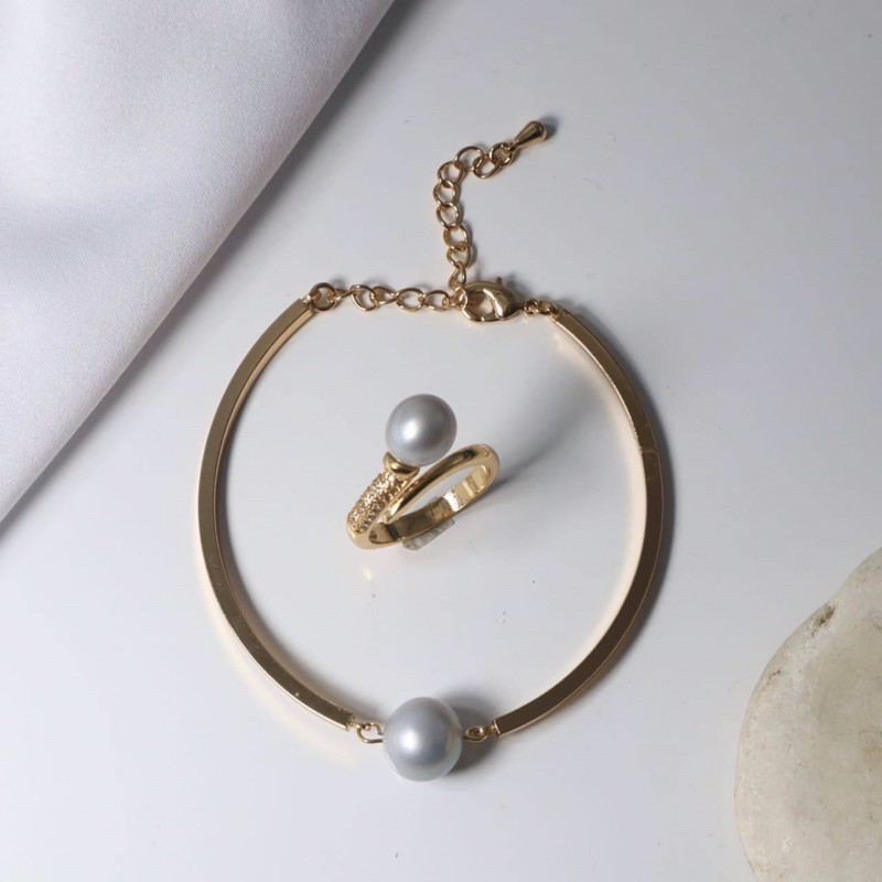 satu set gelang dan cincin mutiara air tawar lombok asli dengan sertifikat
