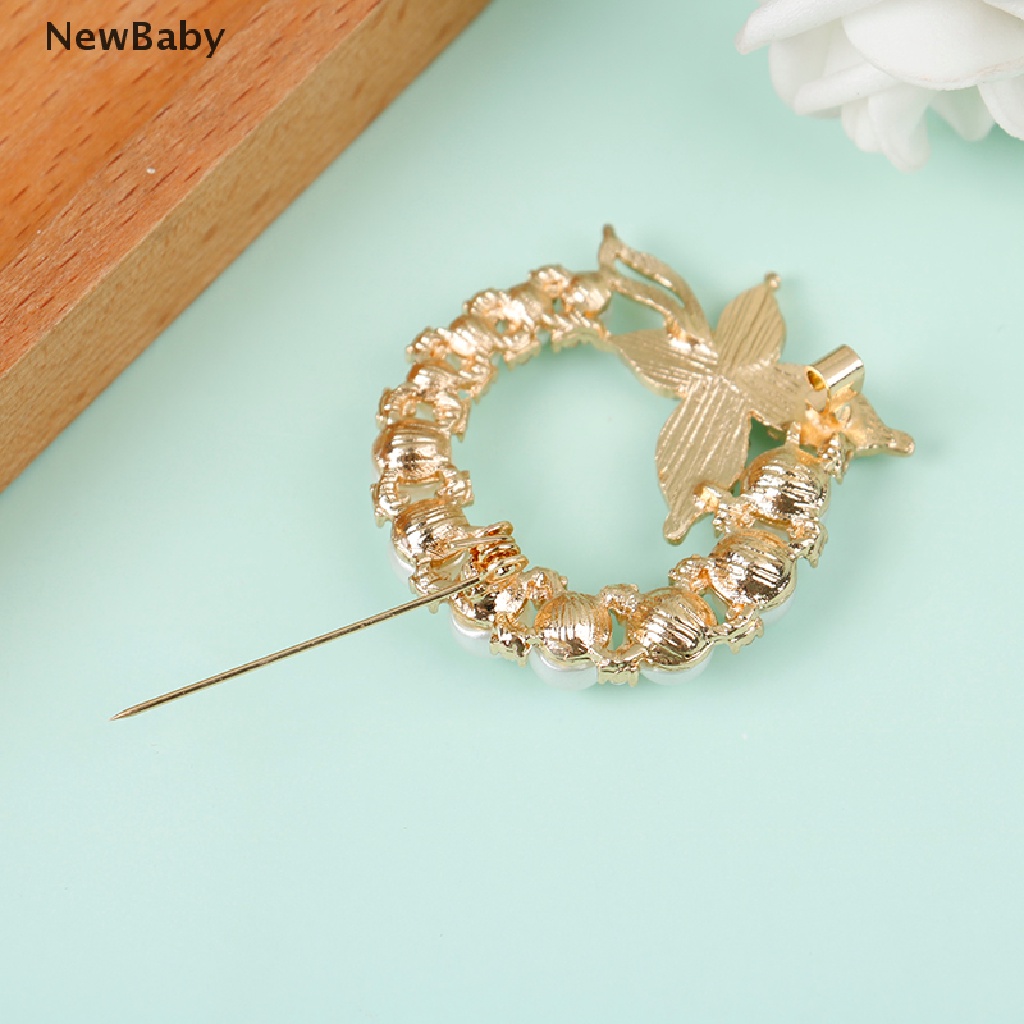 NewBaby Pearl Rhinestone Wreath Butterfly Brooch Women Weddings Office Brooch Pins Gifts ID