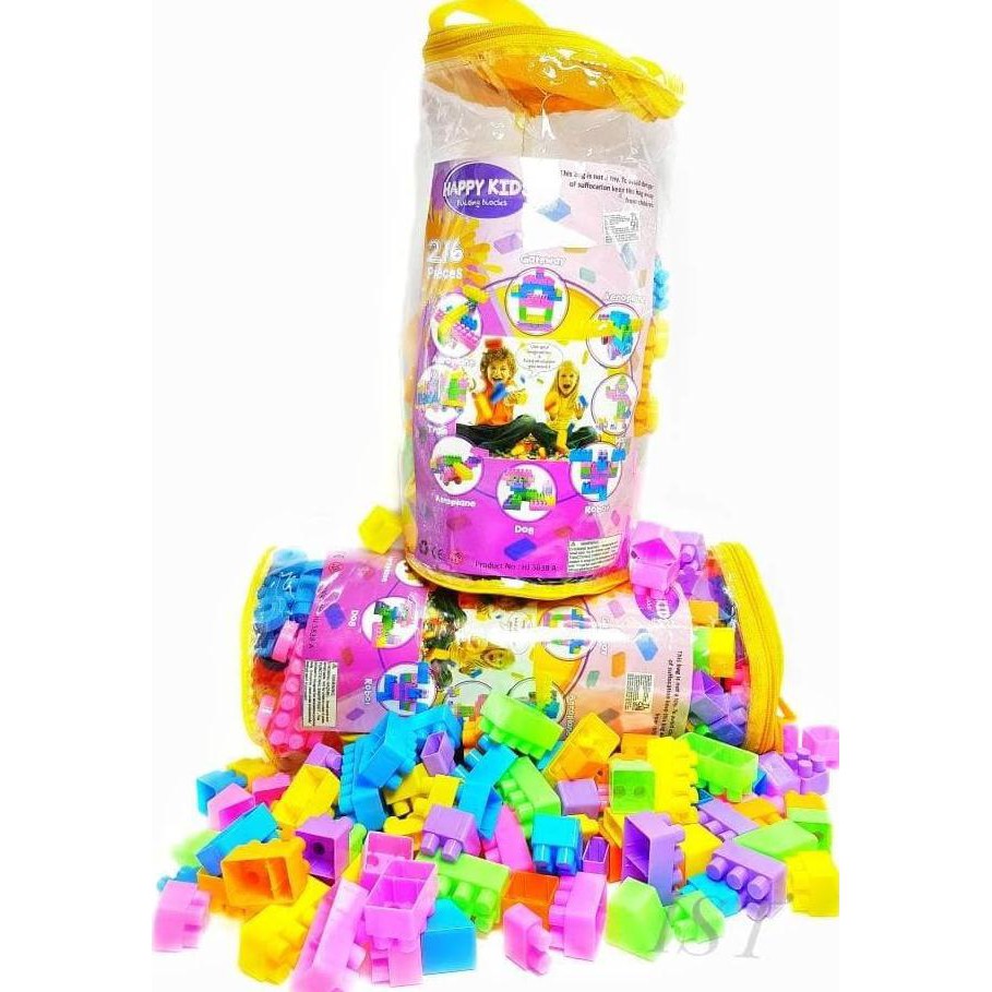 Mainan Edukasi Anak Blok Duplo Building Block Happy Kids Isi 216 Pcs