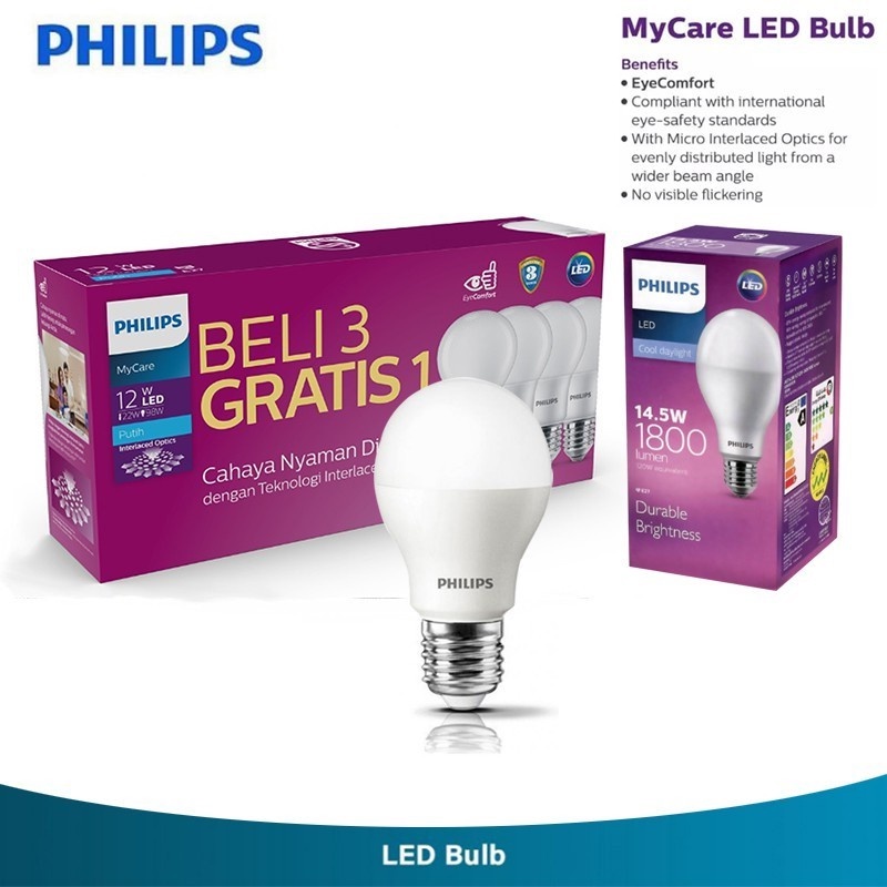 Philips MultiPack MyCare LedBulb 12W 6500K 4 Pcs +14.5W 8000K Putih